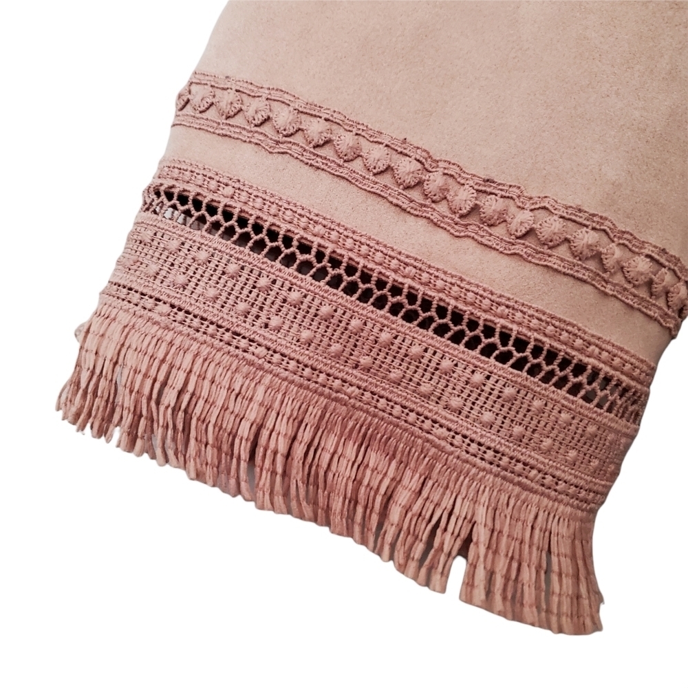 Women's Zara Jacket Faux Suede Fringe 3/4 Sleeves Light Dusty Pink Rose Medium M - Picture 8 of 16